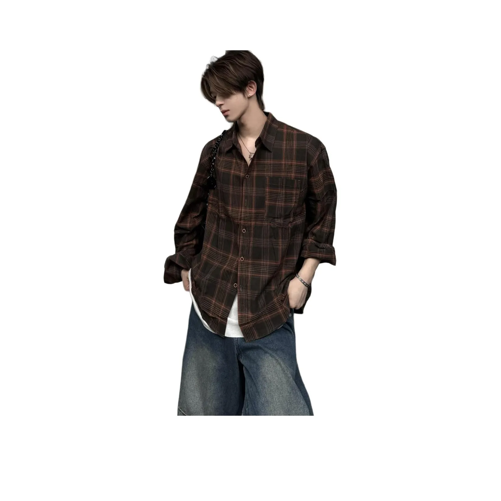 JICHUAN YEP Коричневый Унисекс Рубашки
