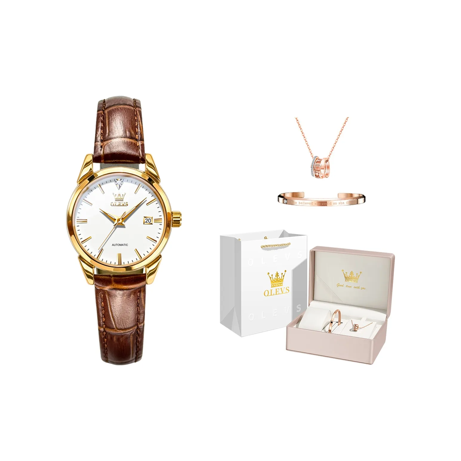 OLEVS Mechanical Movement Watch Women's Watch White Dial