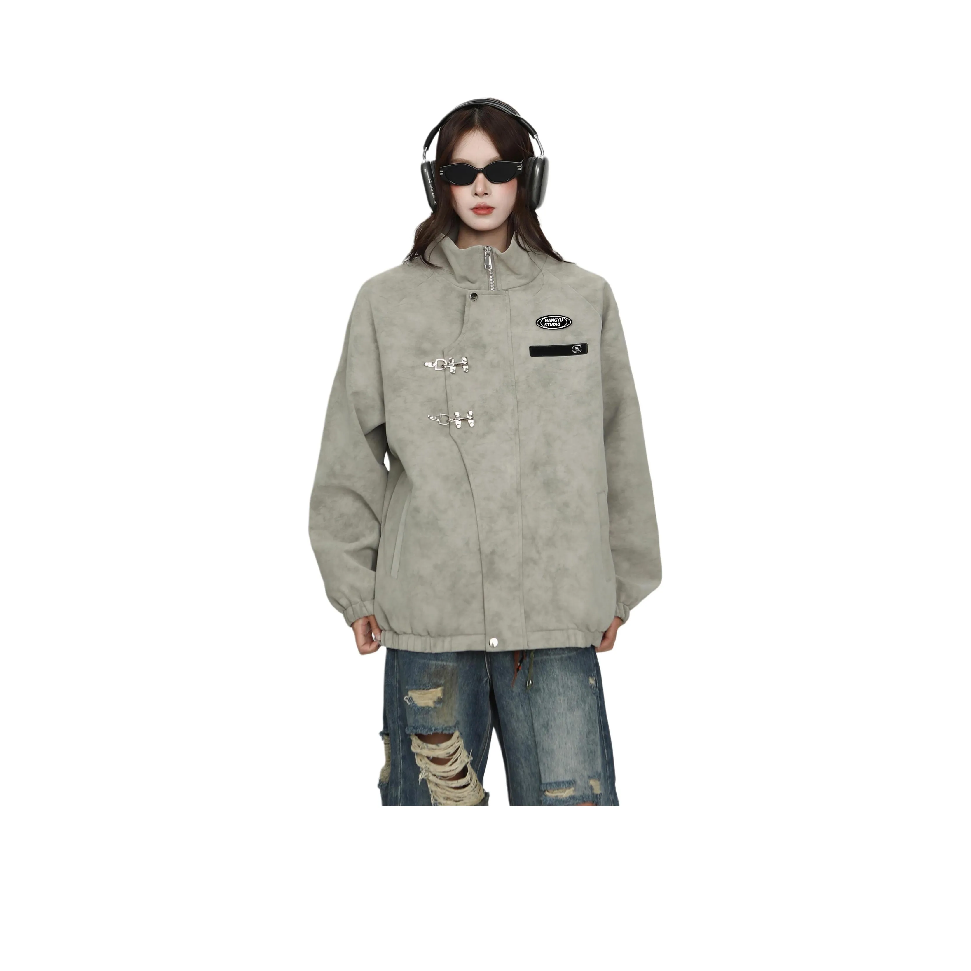 HANGYU Tie Dye Кожа Куртка Пальто Унисекс