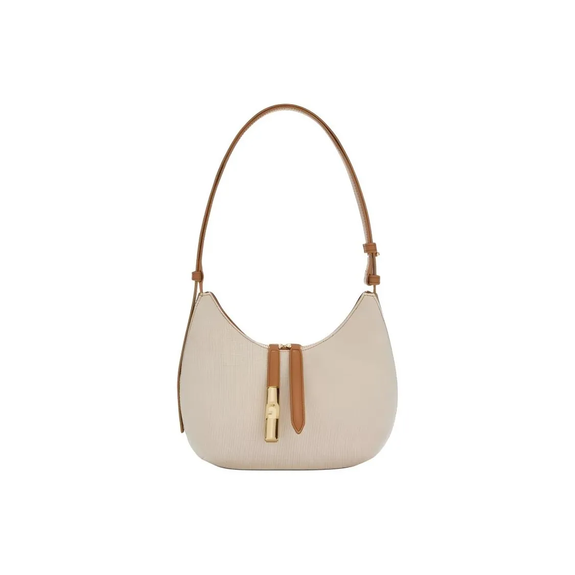 Furla Canvas With Leather Shoulder Bag Small Women's Natural