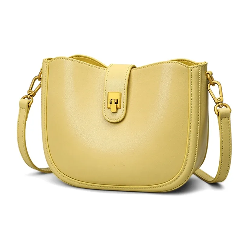 Crtnzo Kroez Коровья кожа Седло Сумка Сумки через плечо Сумка через плечо Стандартная Женская Желтая