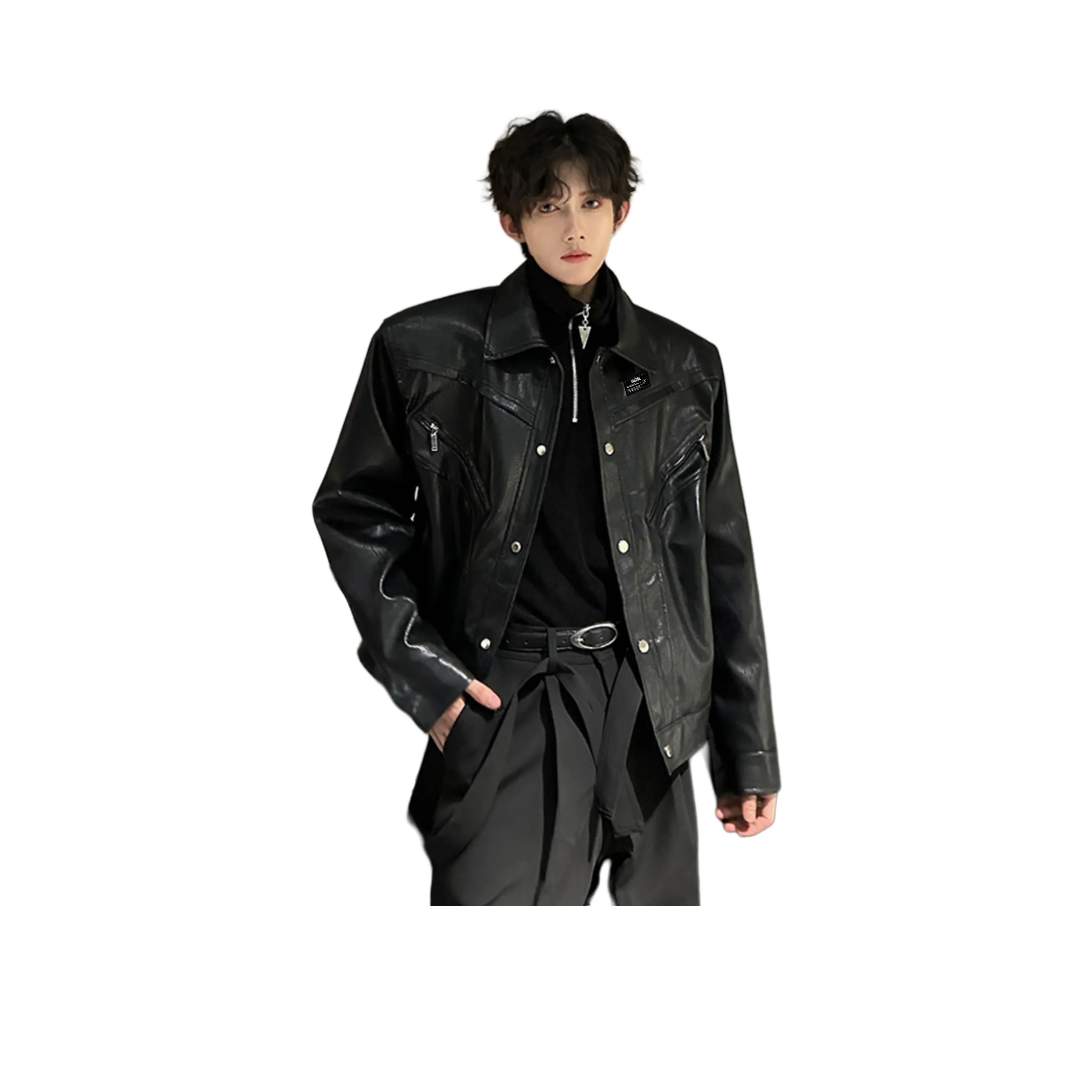 ZIAREL Черный с съемным логотипом унисекс кожаные куртки