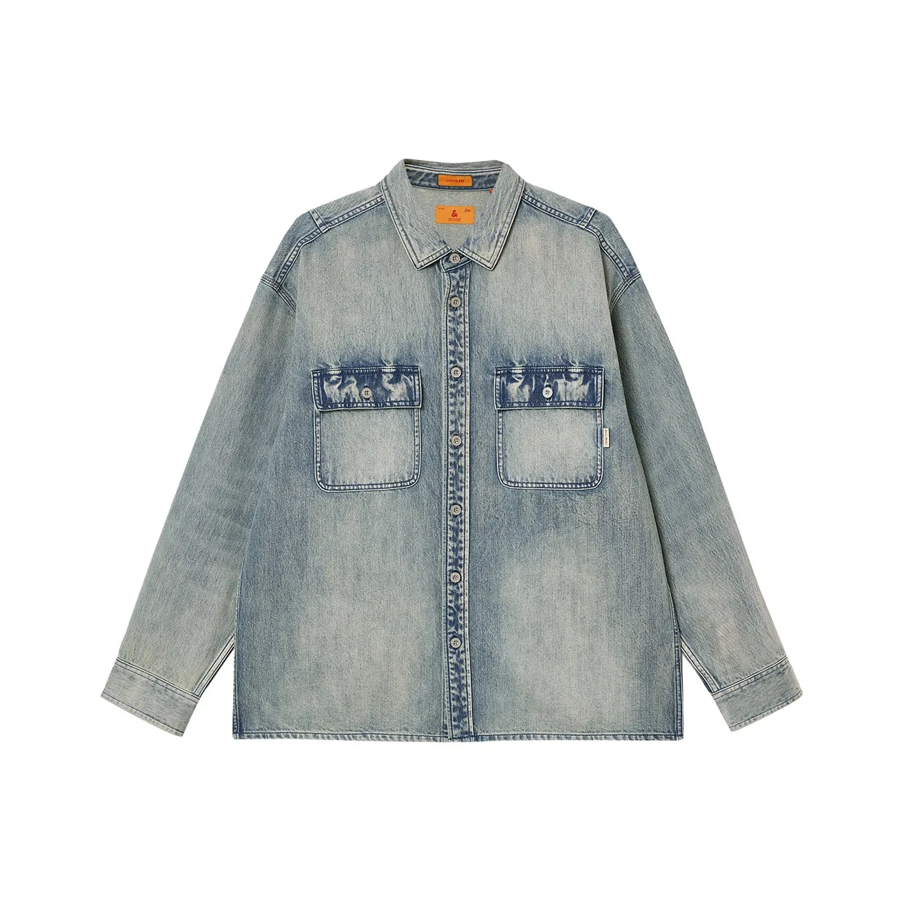 JACK JONES E42 Джинсовая рубашка среднего веса синий мужская