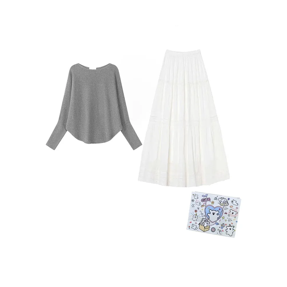 MARIE·COCO Серый топ + юбка Женские комплекты с юбкой