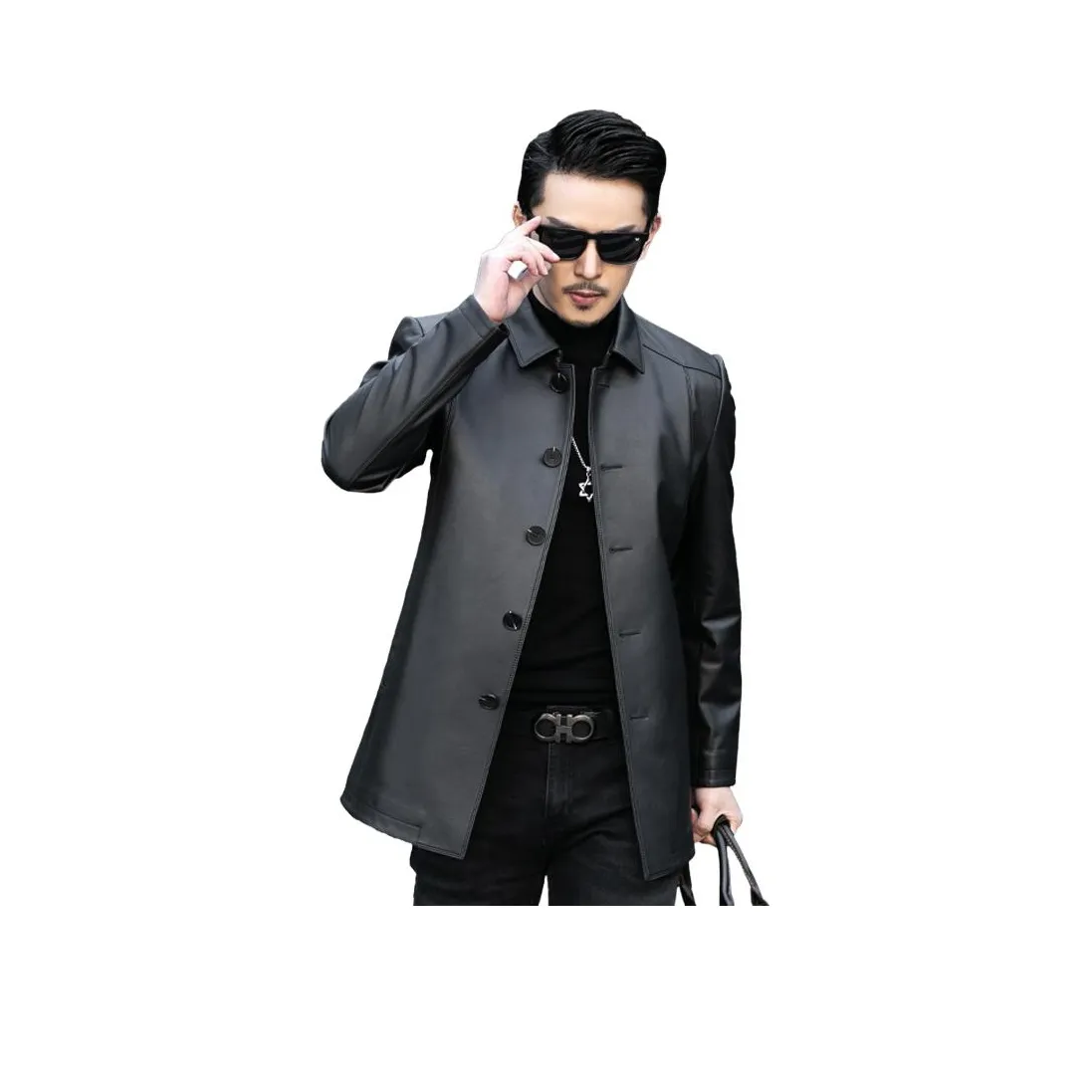 JIMU Haining Лицевая коровья кожа Мужская Натуральная кожа Куртка MID Длина (размер в длину) Отложной воротник Dad's Wear MID Рекомендуемый возраст Пальто Мужской