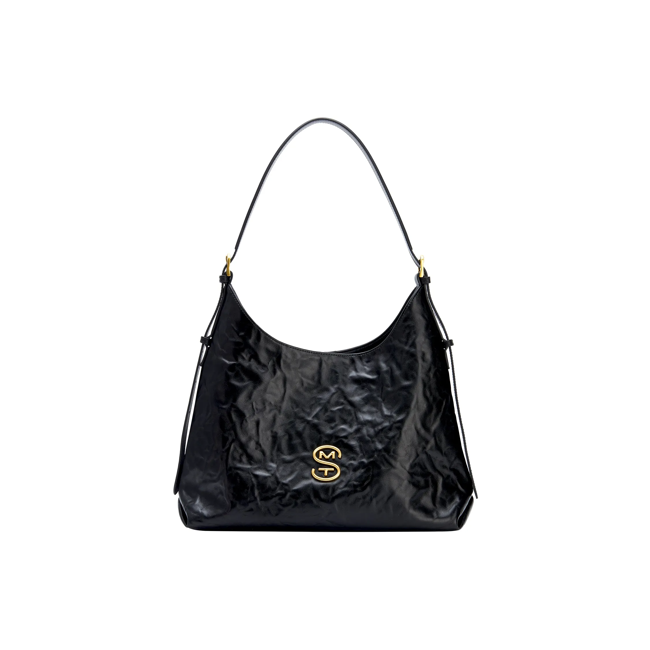 Simedin Cow Leather Tote Crossbody Bag, Shoulder Bag Tubas Trumpets Women's Deep Black/Milk White