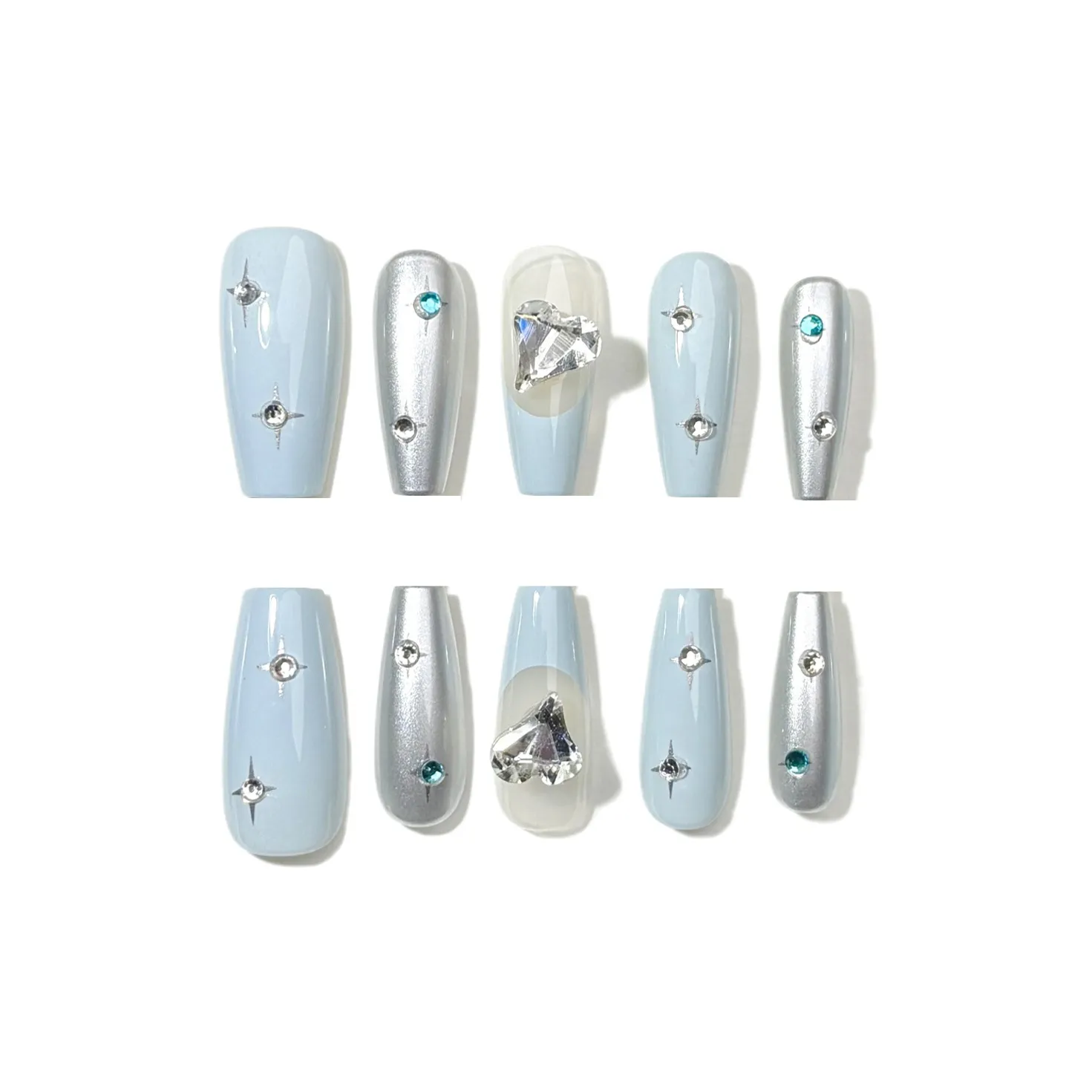 Yun Yue Joe Y2K Синий Magic Mirror Серебряный Сладкий Cool False Nail Средний LADDER Серебряный Однотонный Металл