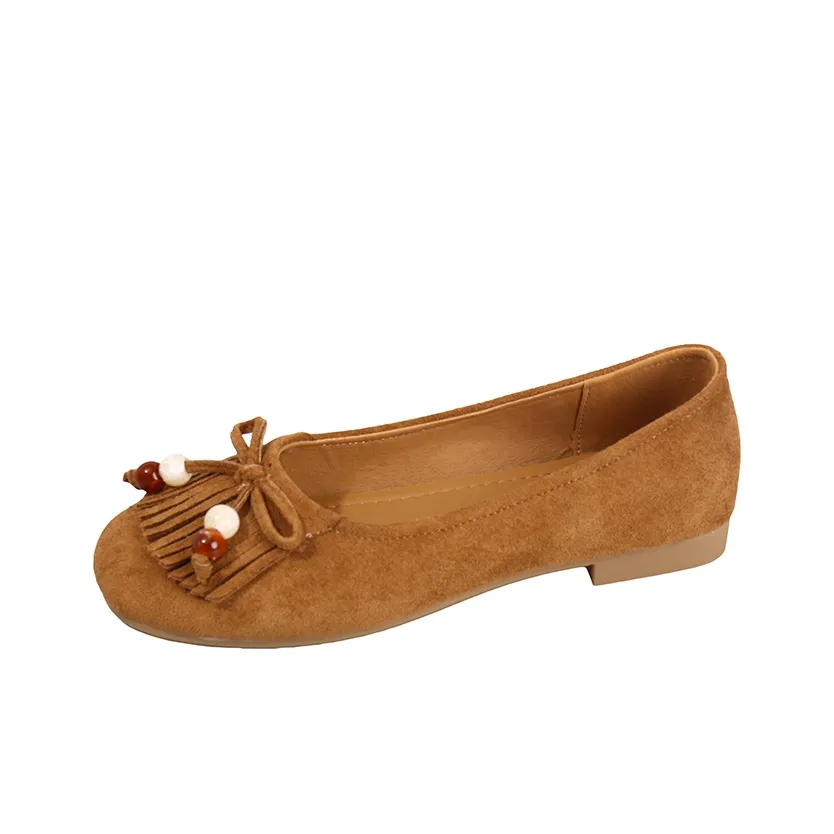 Wuji Винтаж Кисточка Бисер Низкий Воротник Без Подкладки Обувь Женская