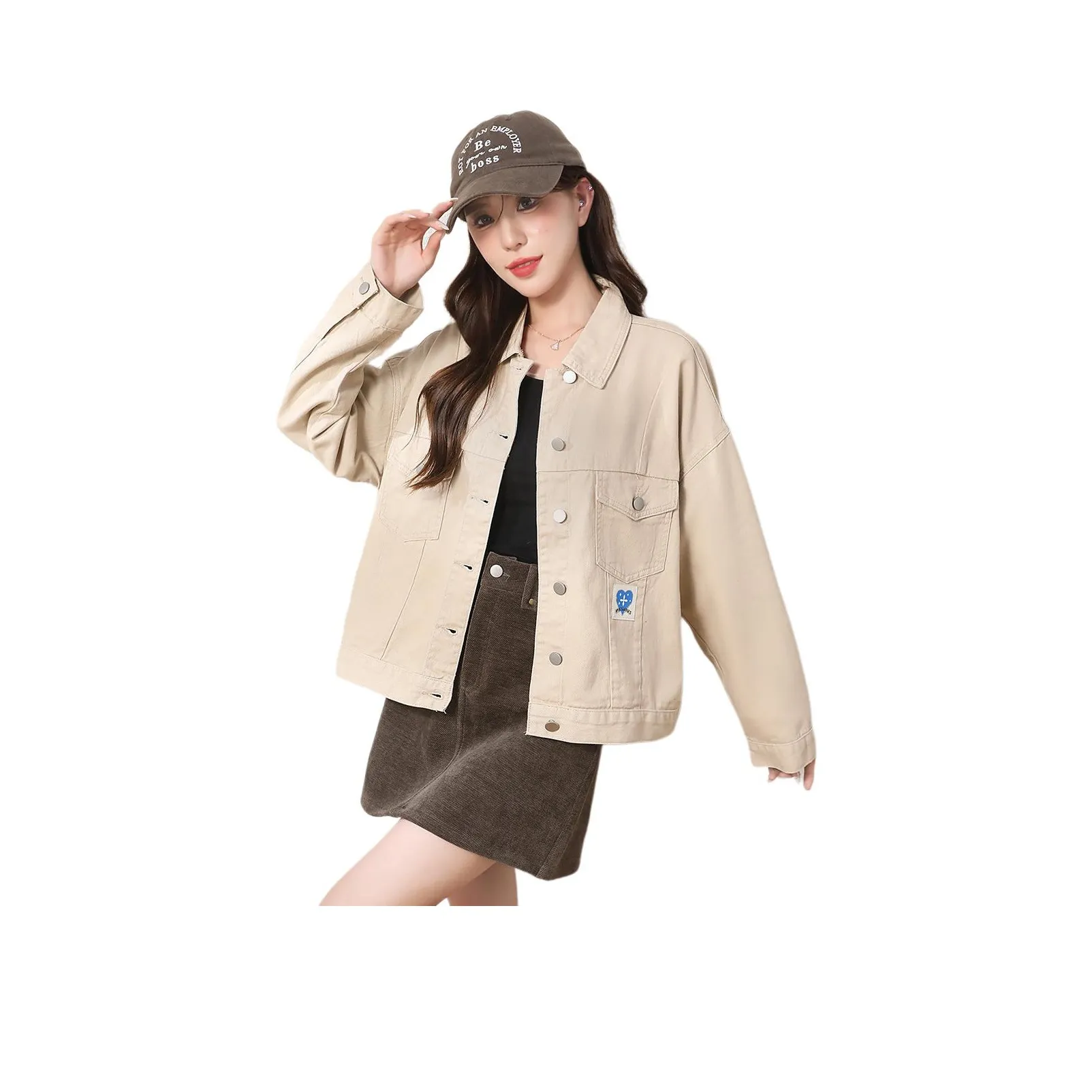 Tonlion Светлый хаки Женские Джинсовые куртки