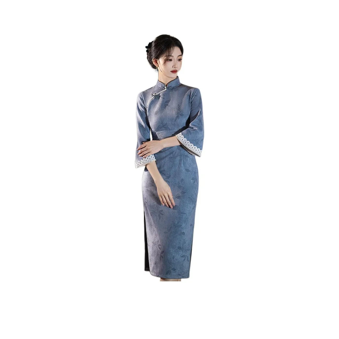 QIAOMONVHAI Длинное платье с длинными рукавами женское