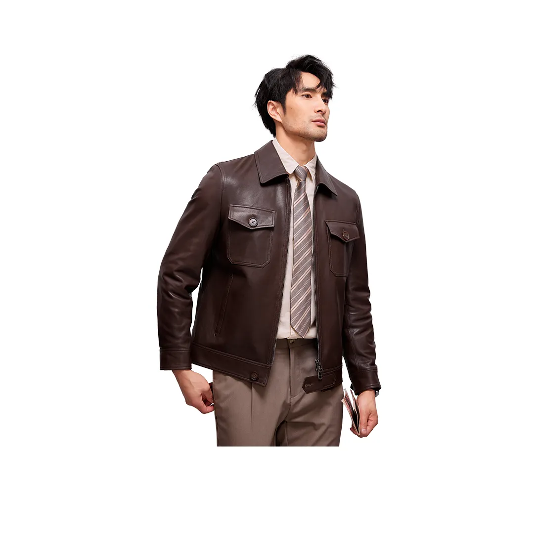 JIMU Натуральная кожа Мужская куртка из овечьей шкуры Весенний байкерская кожаная куртка Рабочая одежда Облегающий крой Пальто Мужской