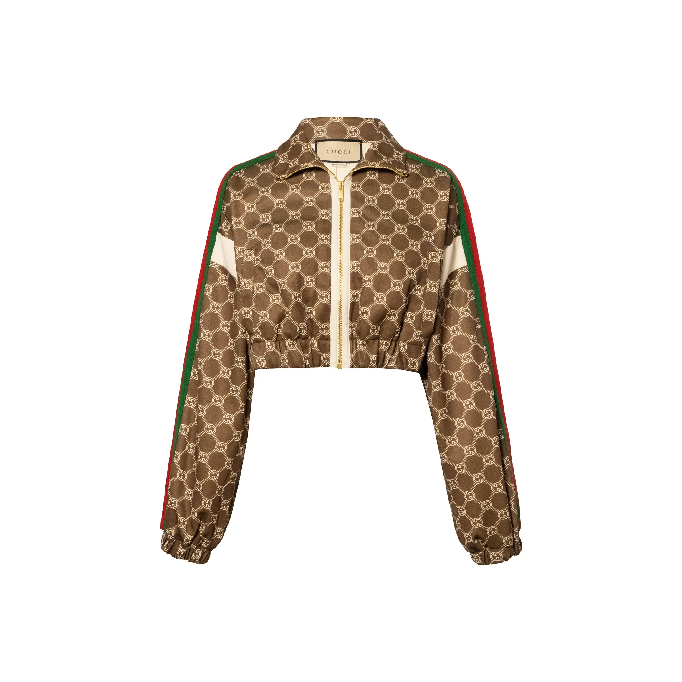 GUCCI Interlocking G Zipper Jacket Women's Olive Green/Ivory