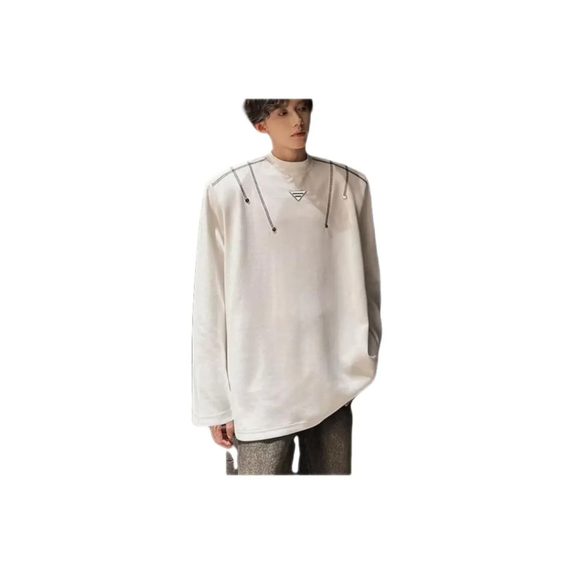 NRXX Мужская одежда Осенняя Длинный рукав Круглый вырез Американский уличный стиль Высококачественный воротник Плечевые накладки Рубашка Топ Мужской