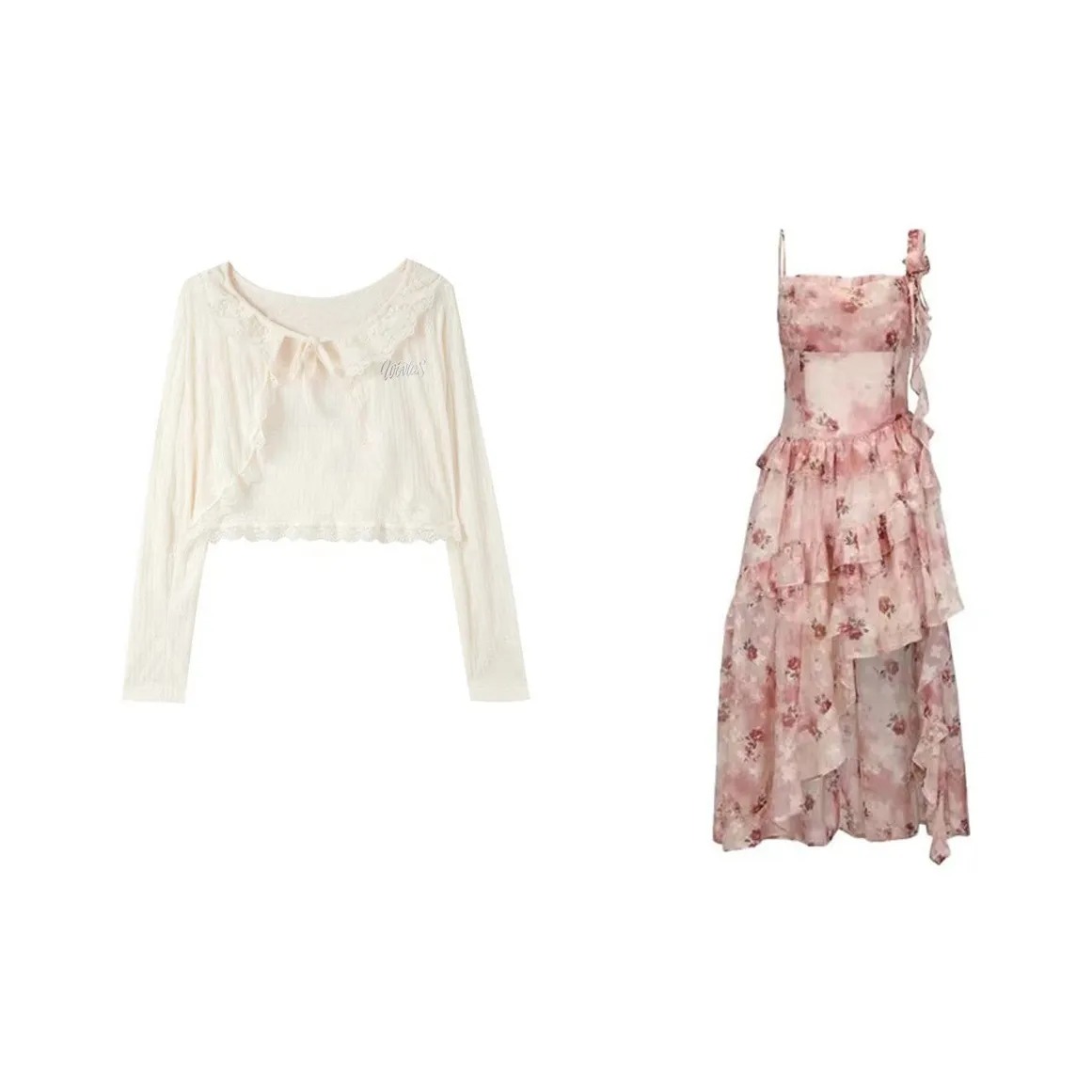 WOVLAS Розовый Юбка + Абрикосовый Кардиган Женские Комплекты с Юбкой