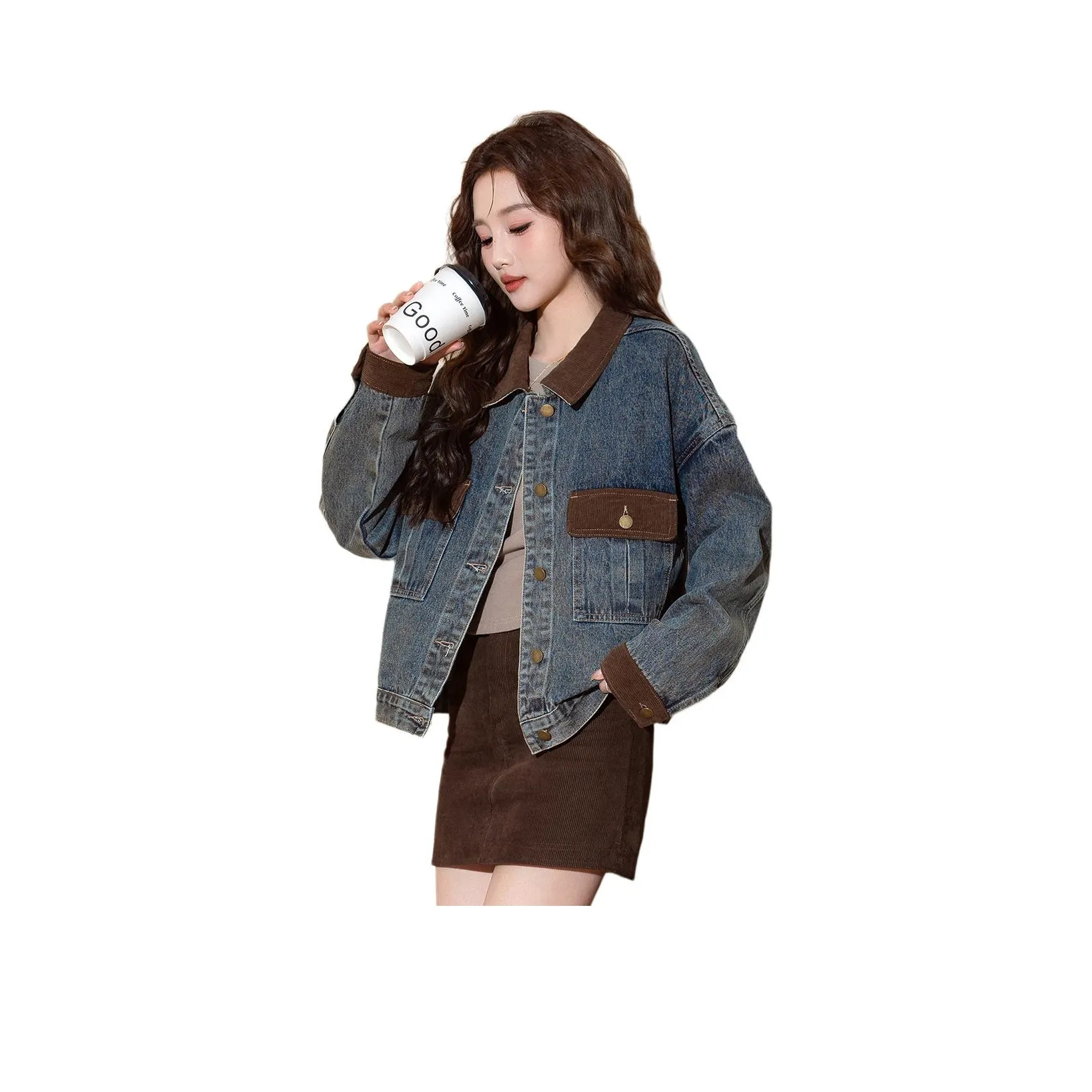 Tonlion Винтажный синий женский джинсовый куртка