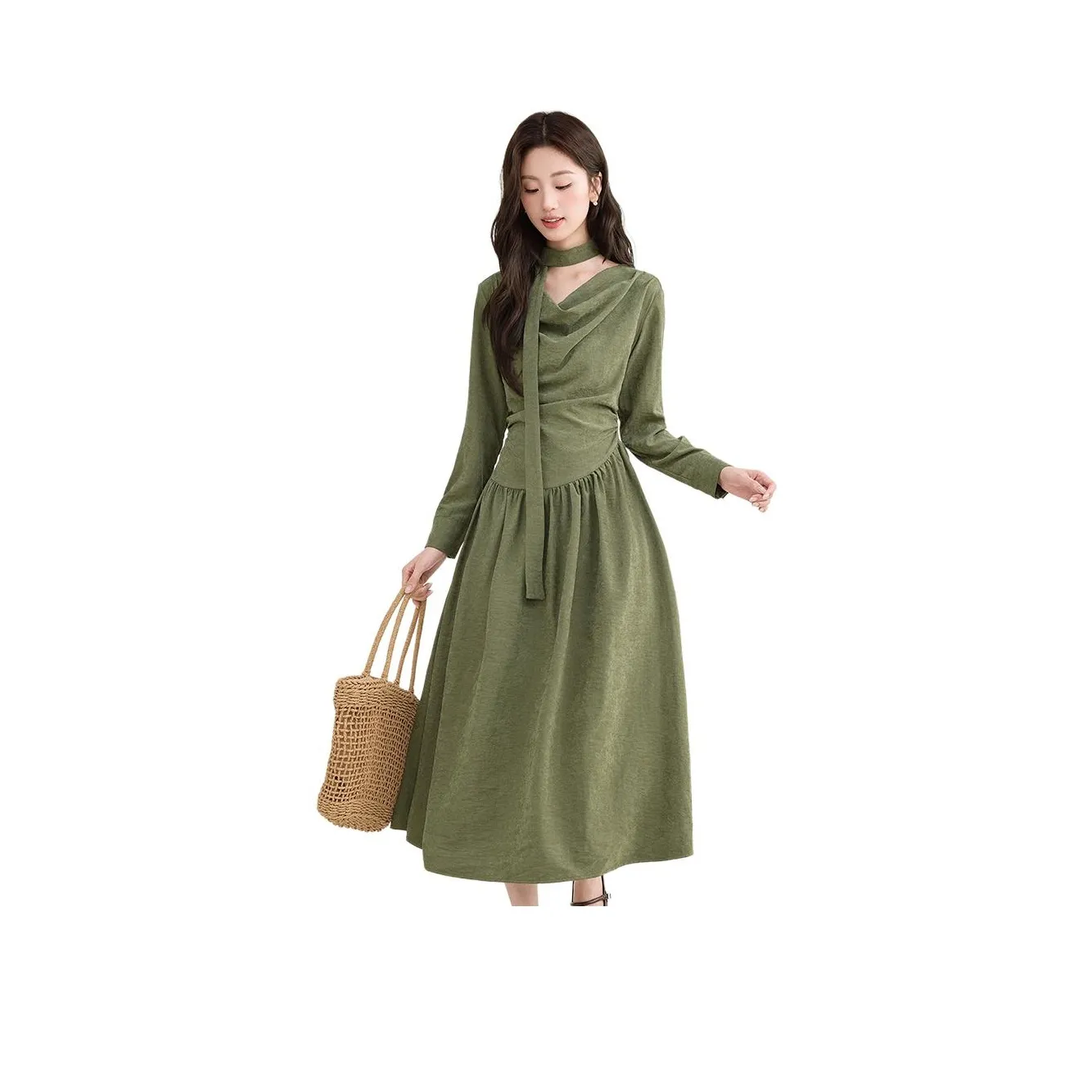 MINETTE Зеленый Женские Длинные Платья с Длинными Рукавами