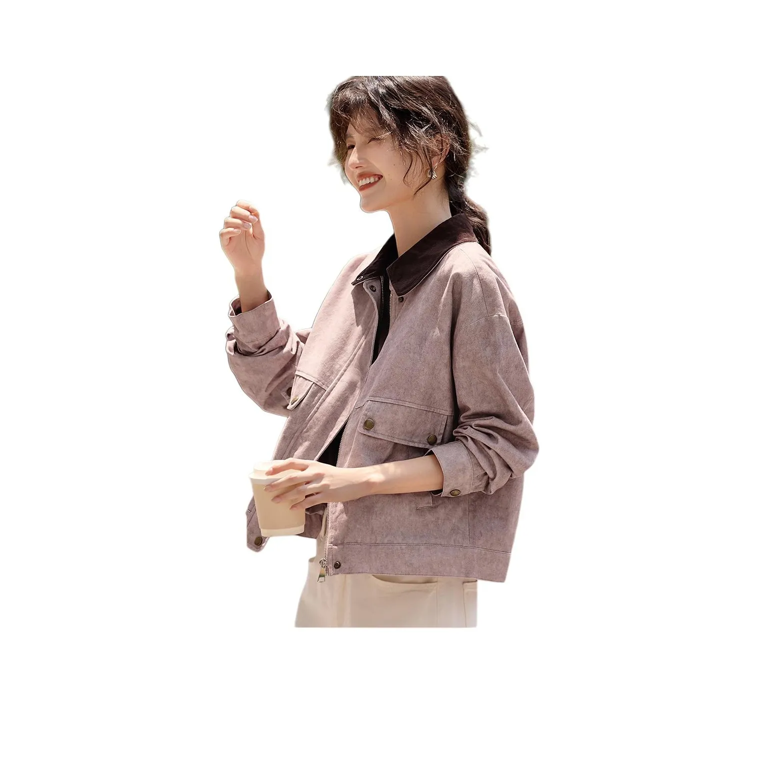 XWI Серый Розовый Кофейный Женские Короткие Пальто