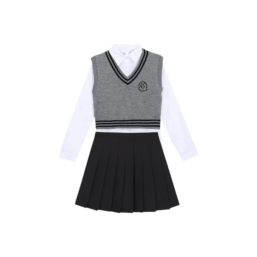 REMOULD Жилет + Рубашка + Юбка с оборками + Галстук + Карман на груди + Женские комплекты с юбкой