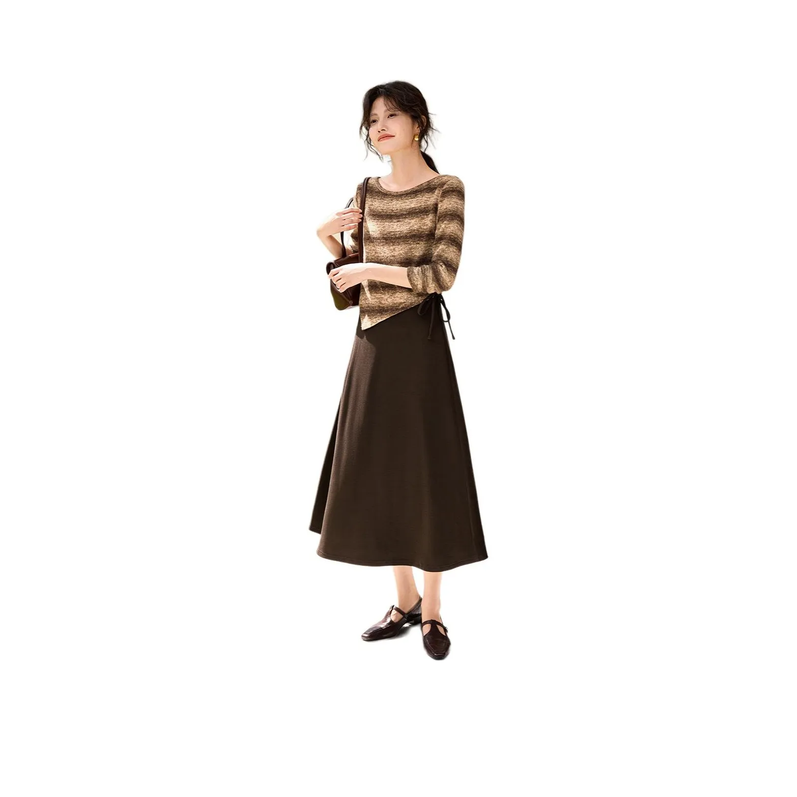 XWI Кофе Женские Длинные Платья с Рукавами