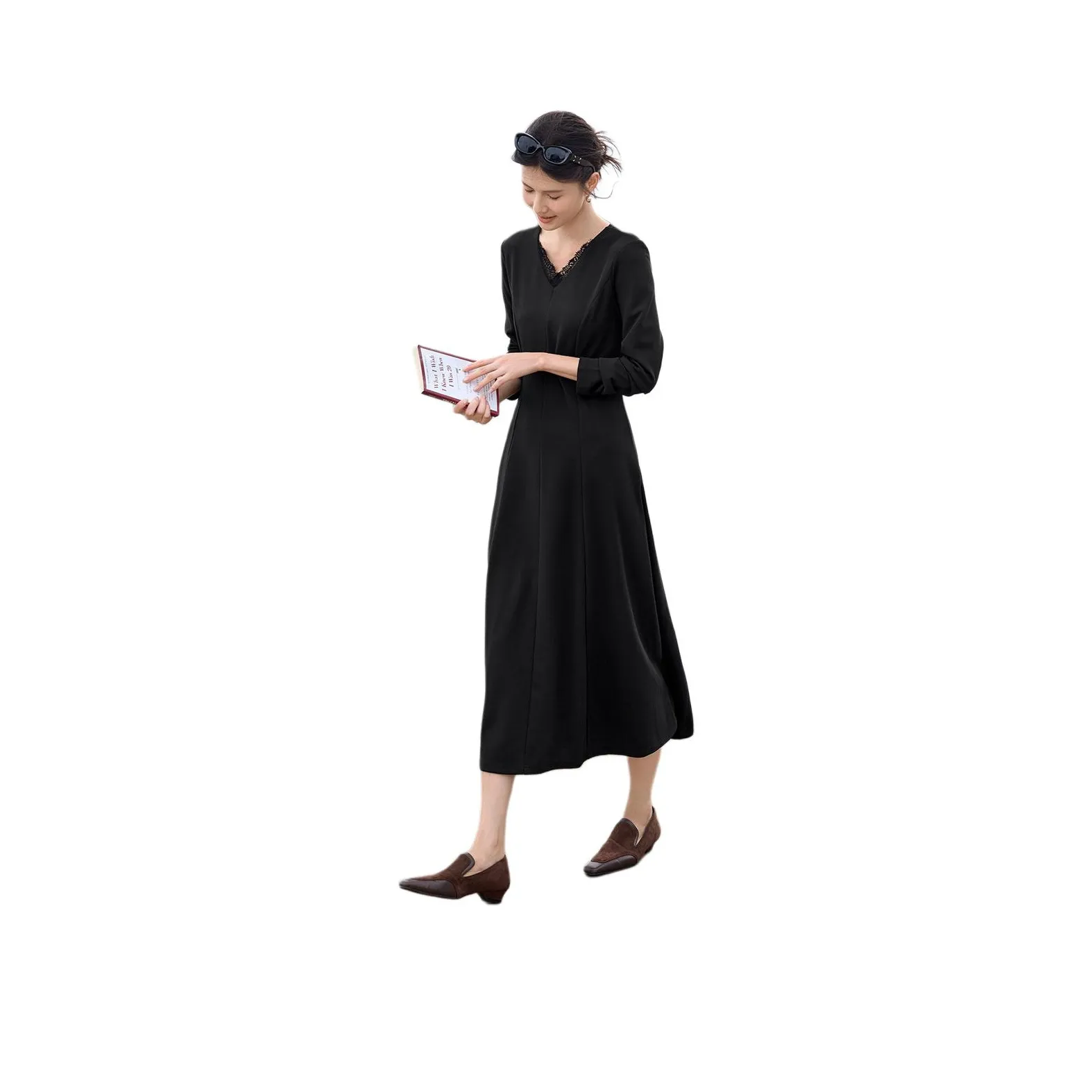 XWI Черные Женские Длинные Платья с Длинными Рукавами