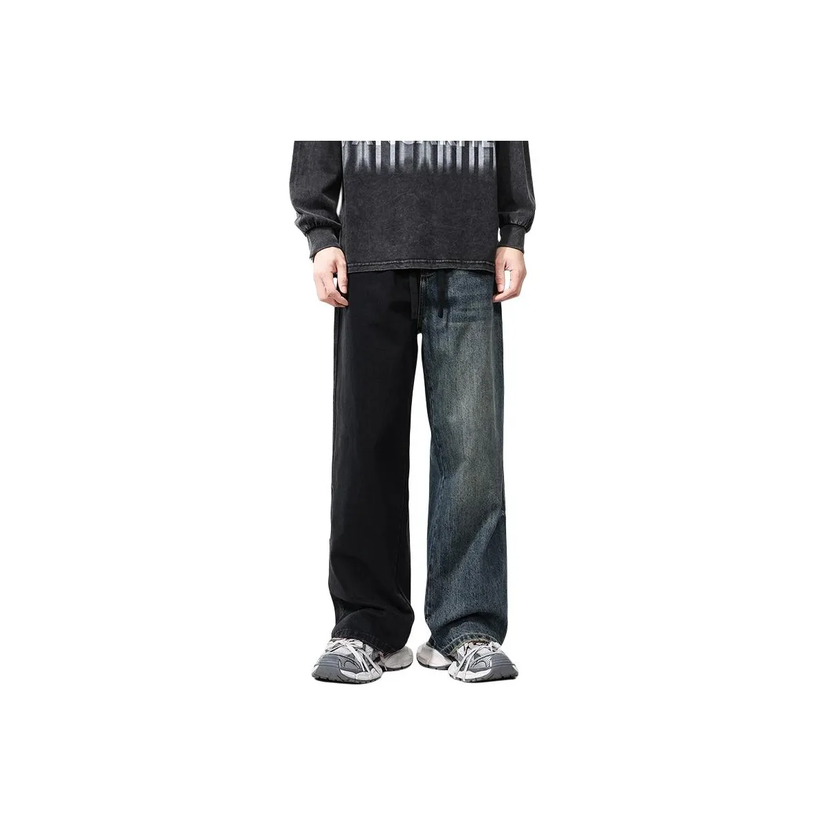 FAIRWHALE Черные с эффектом выцветания Унисекс Джинсы