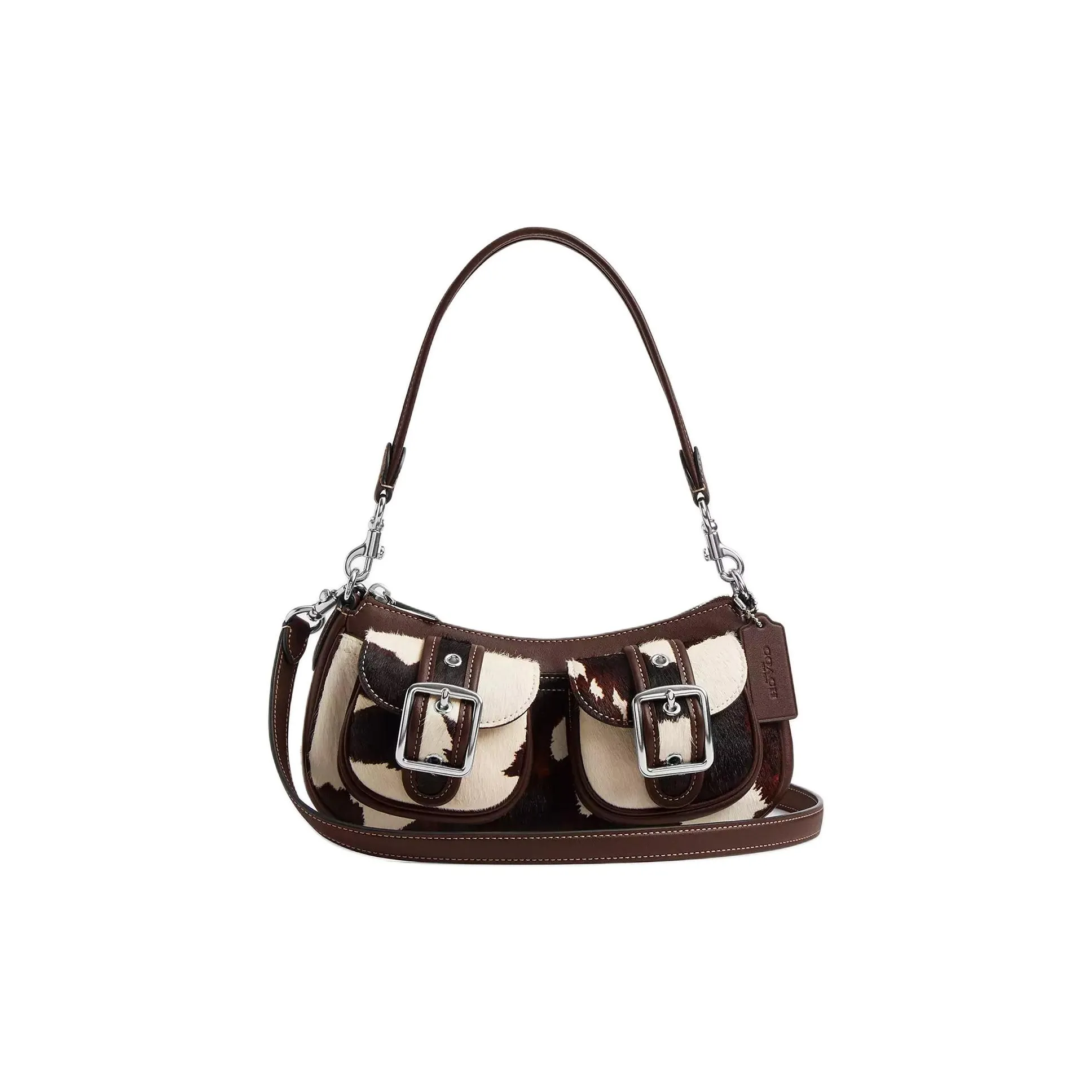 COACH Ashton Printed Телячья кожа Сумка через плечо Сумка на плечо Средняя Женская Коричневая и Белая