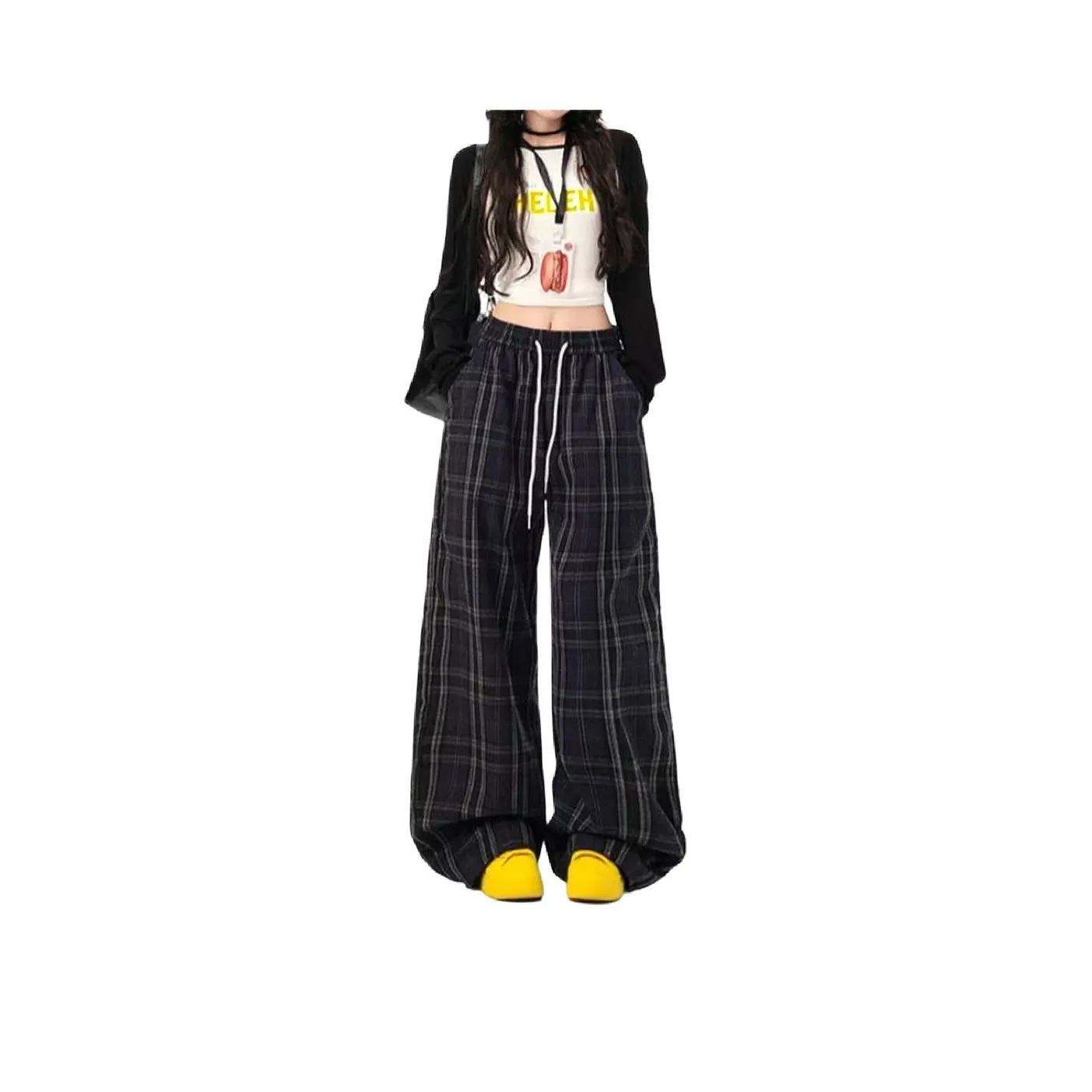 HELEH Black Plaid Women's Casual Pants HELEH Черные Клетчатые Женские Повседневные Брюки