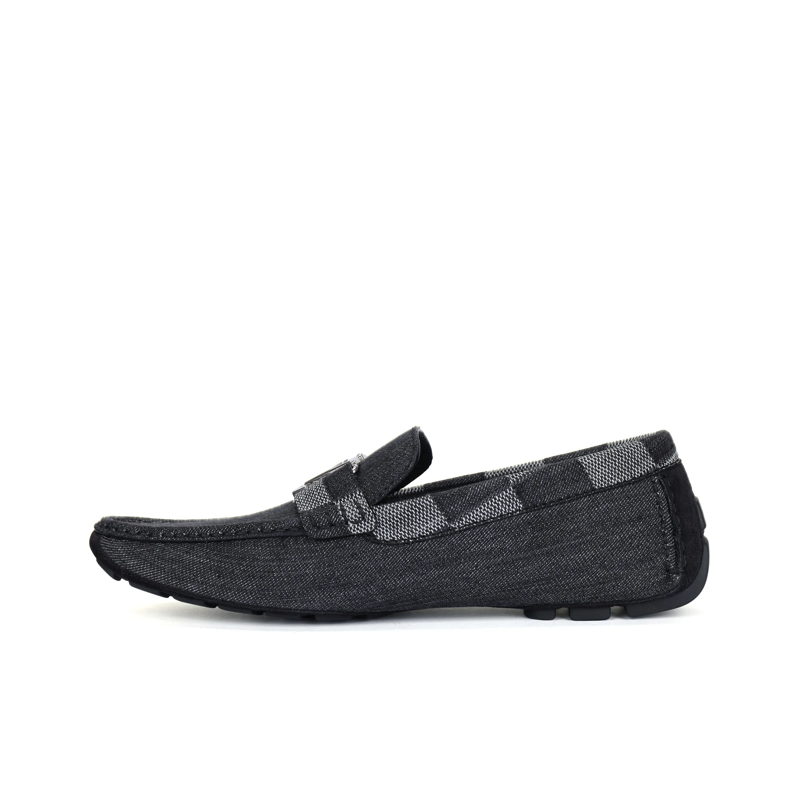 LOUIS VUITTON Hockenheim Moccasin Shoes 'Grey With Plaid Collar'