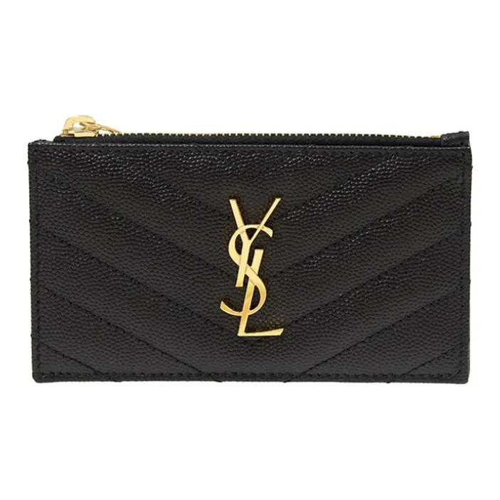 SAINT LAURENT Cassandre Кожа Держатель для карт Монетница Держатель для карт Стандартный Женский Черный