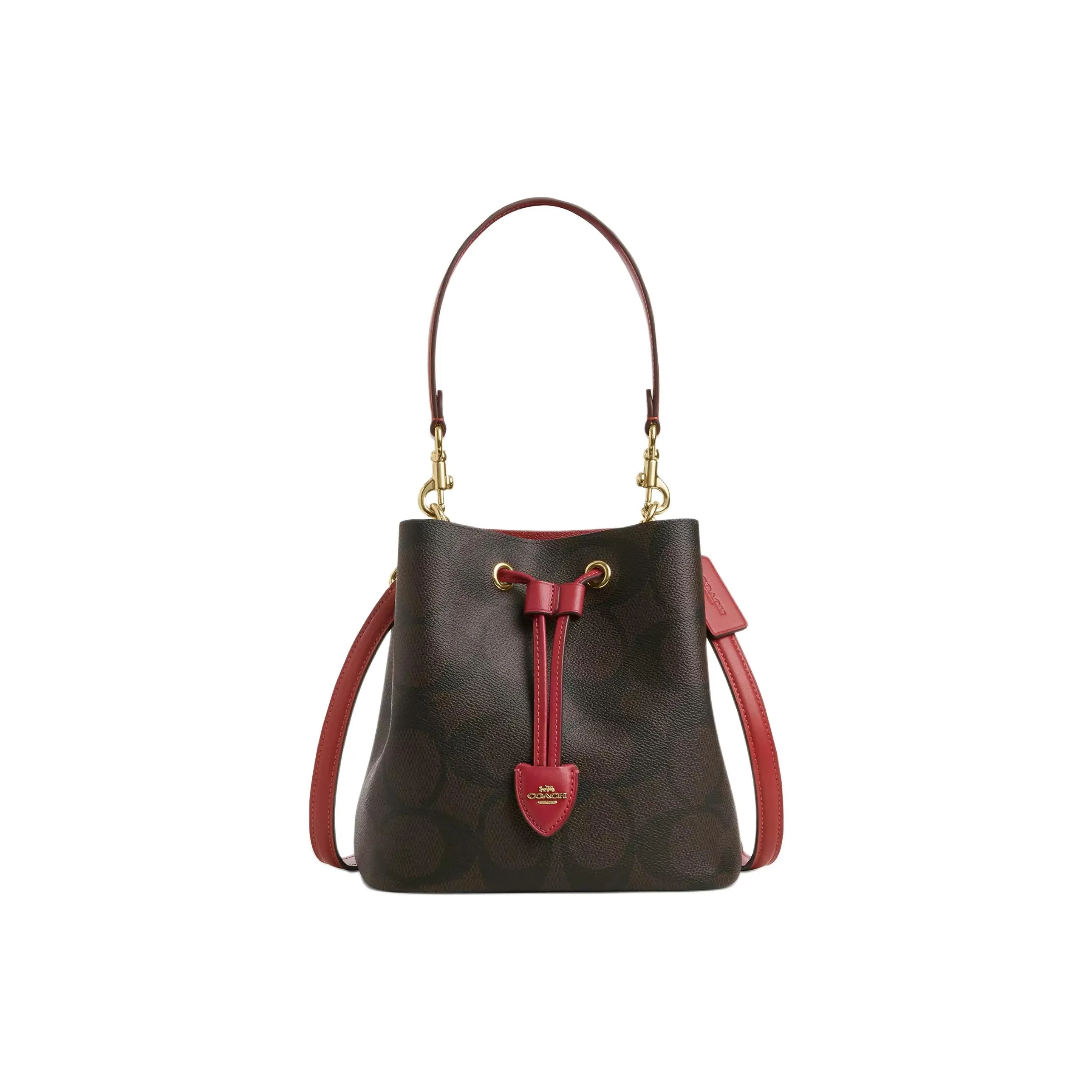 COACH Rowan Покрытый холст Одно плечо Сумка Маленькая Женская Коричневая и Красная