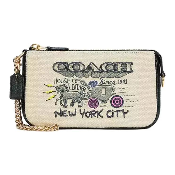 COACH Canvas With Leather Pochette Underarm Handbag Clutch Women's White
