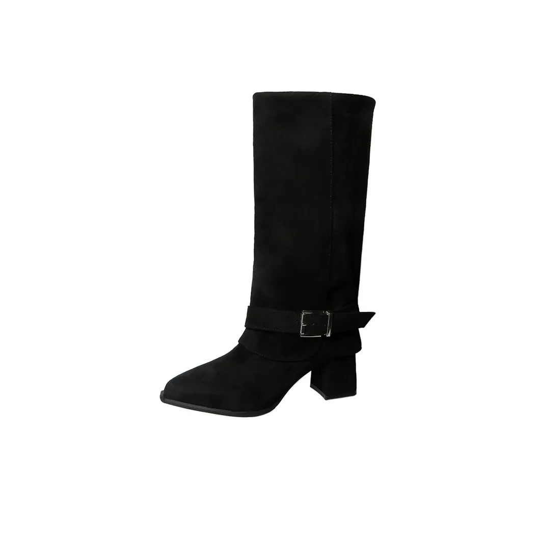 Wuji Винтаж Замша Подкладка Тонкие Высокие Ботинки Женские