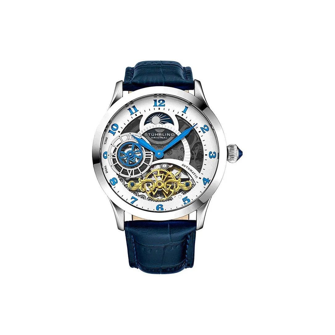 STUHRLING Legend Collection Wrist Watch Automatic Mechanical Movement Leather Strap White Dial Men's Watches
