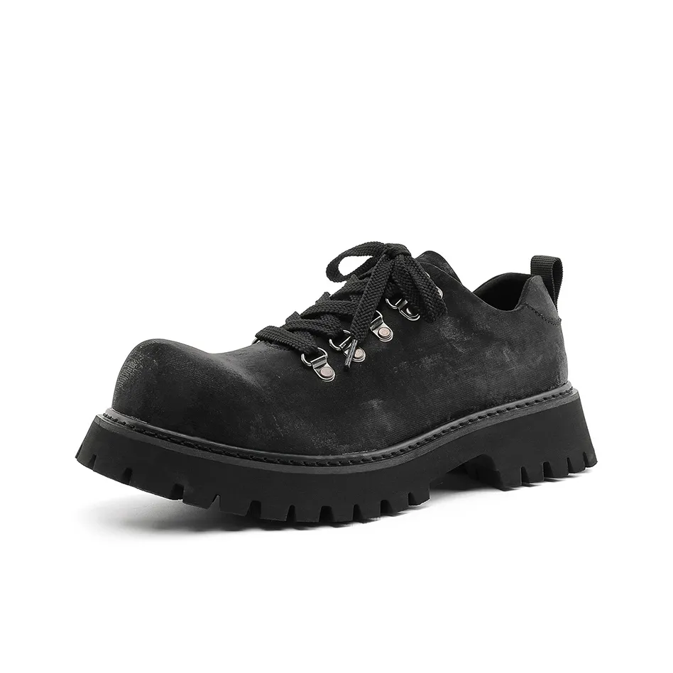 V05 Minimalist Style Versatile Нишевый Дизайн Широкие Кожаные Туфли Британский Стиль Платформа Мужская Обувь на Платформе