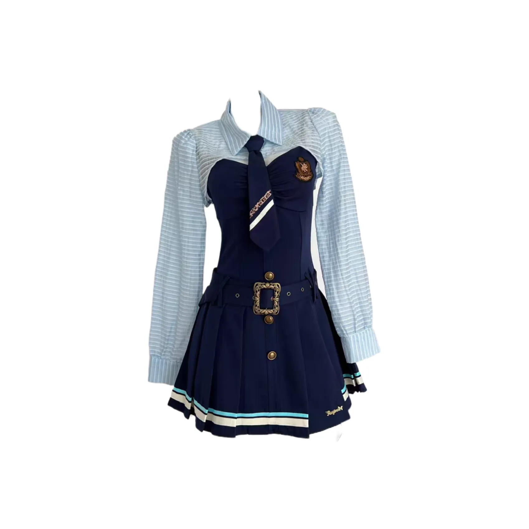 GORGEOUSIDEA Полосатый топ + темно-синий платье-комбинация женский комплект с юбкой