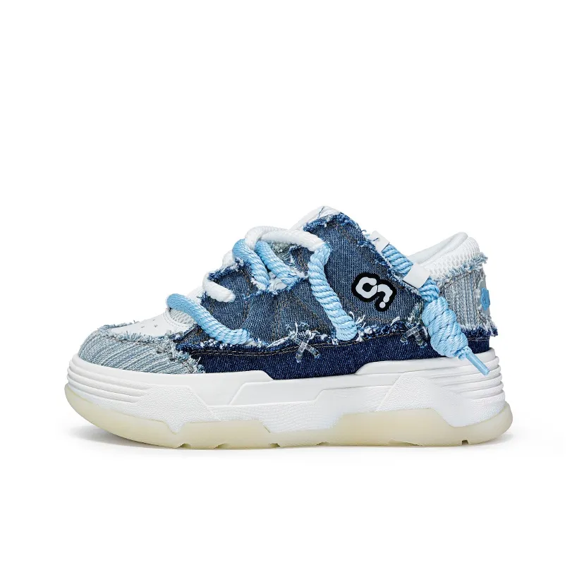 CN Denim Blue Height Increasing Wear-Resistant Lightweight Breathable Slip-Resistant Low-Top Skateboard Shoes Unisex