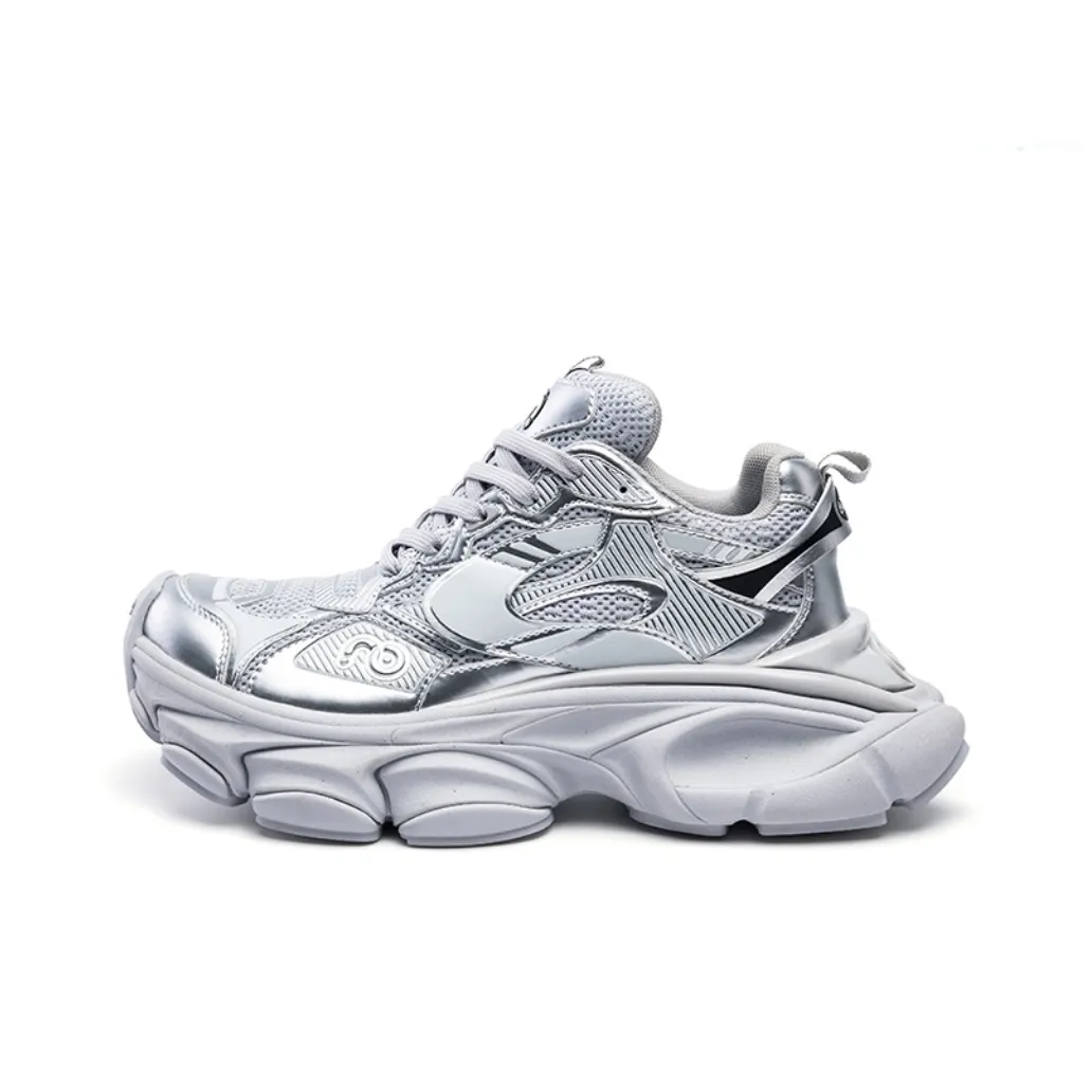 Размер CN Skate Устойчивый к истиранию Дышащий Увеличивающий высоту Высокий Топ Кроссовки с толстой подошвой Женские Серебряный