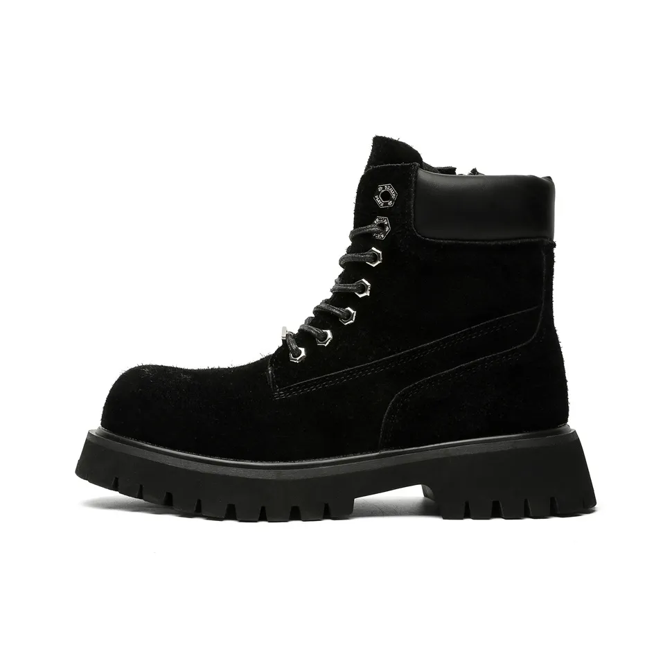 MUYI Британский стиль Платформа Высота Увеличение Байкер Ботинки Уличная мода Рабочая одежда Ботильоны Молнии Кружево Вверх Ботинки Мужские