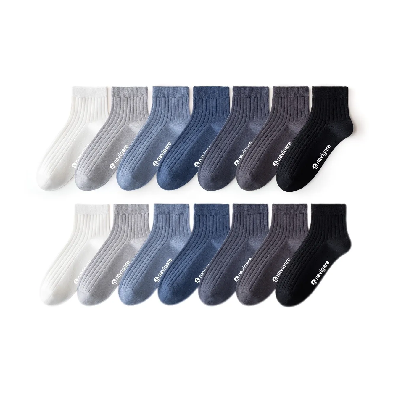NAVIGARE [14 Пачка] 2 Белых + 2 Светло-Серых + 2 Пыльно-Синих + 2 Лазурно-Синих + 2 Лазурных + 2 Темно-Серых + 2 Черных Мужские Носки до икры MID