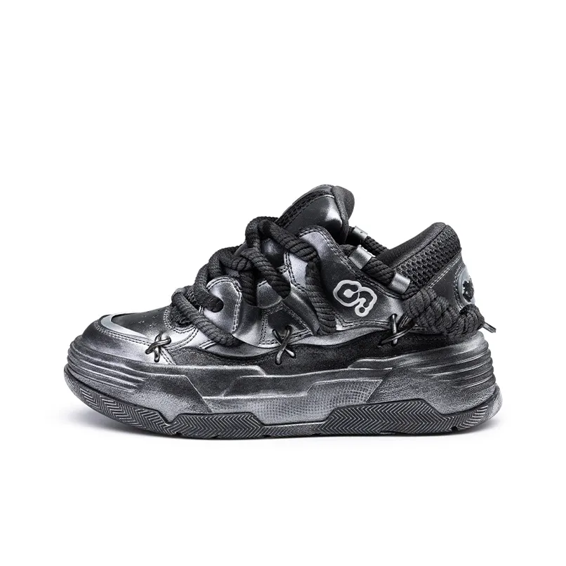 CN Skate Height Increasing Wear-Resistant Lightweight Slip-Resistant Low-Top Skateboard Shoes Unisex Silver Black