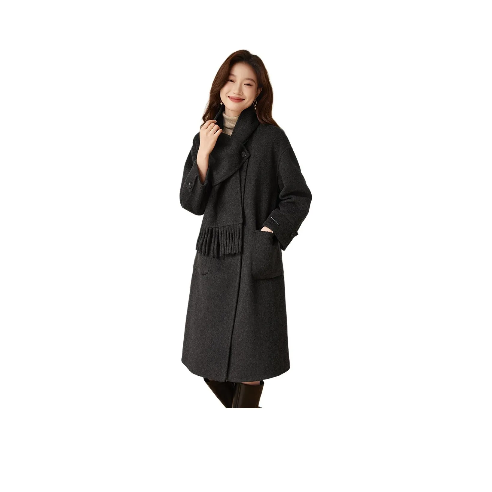 SHANGJING Угольно-серый двухтонное женское пальто