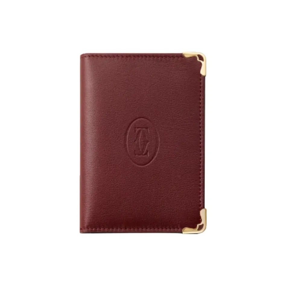 CARTIER Must De Cartier Calfskin Card Holder Women's Burgundy