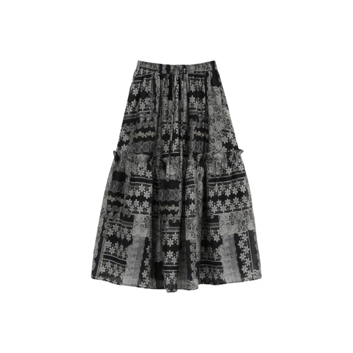 ZIMO Черный с принтом Женские Повседневные Длинные Юбки