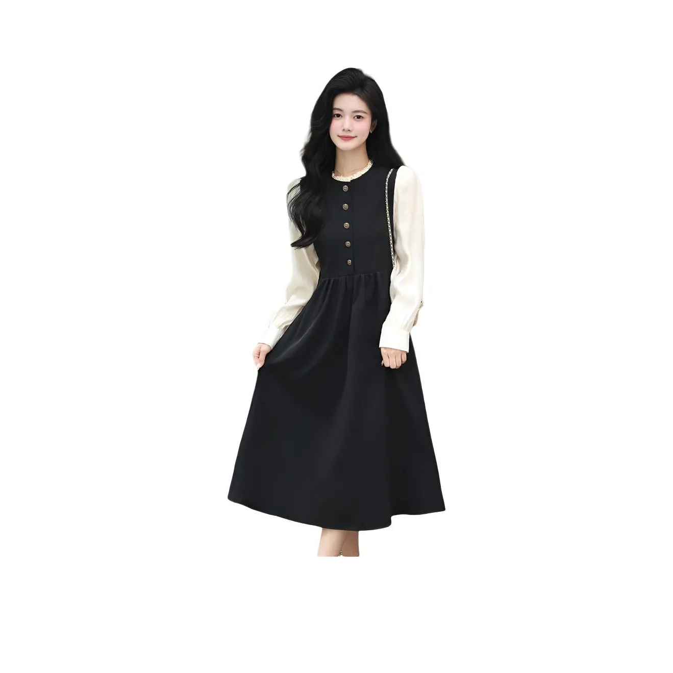 ORANDOR WEAR Черное Женское Длинное Платье с Длинными Рукавами