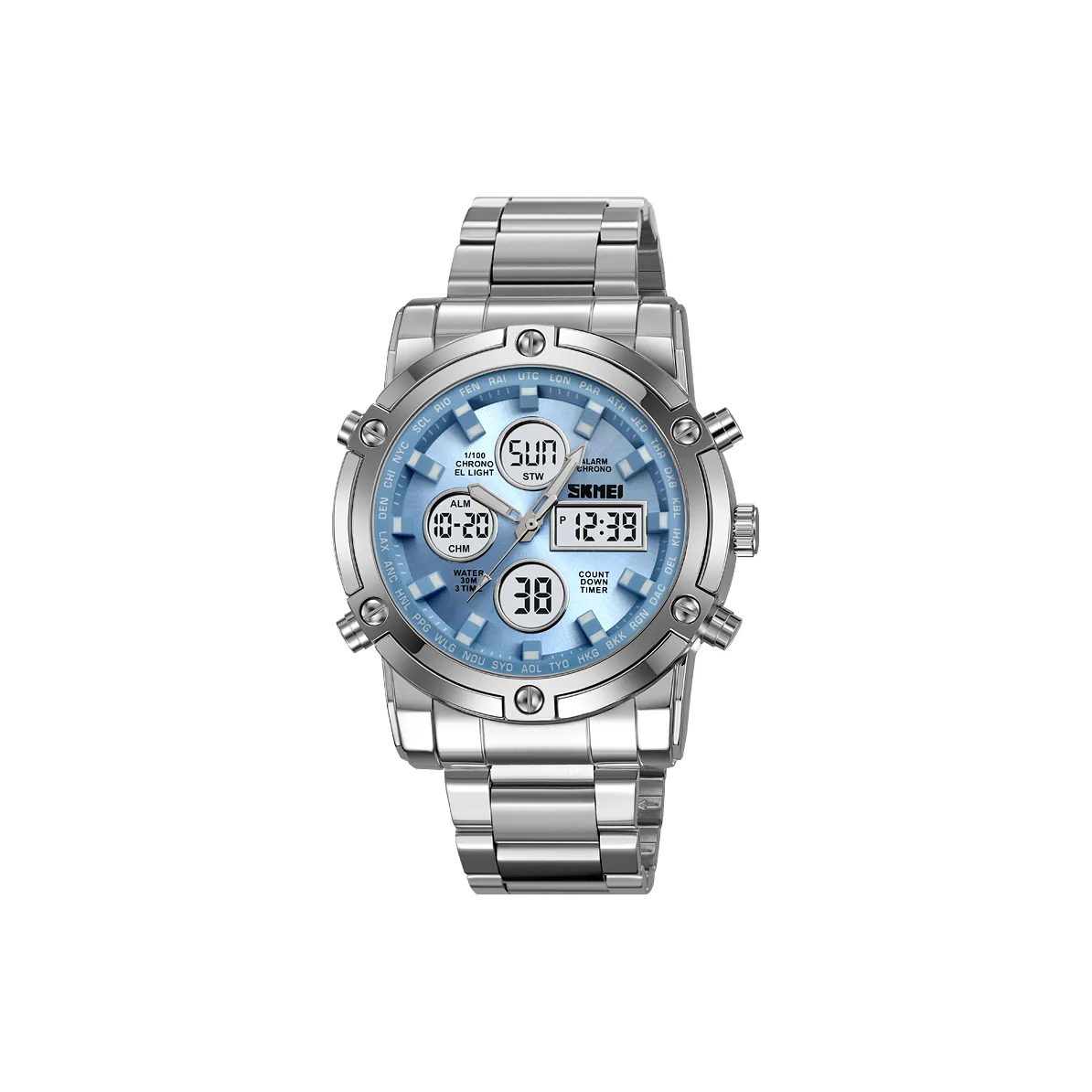 SKMEI Электронный механизм нержавеющая сталь ремешок мужские часы многоцветный циферблат