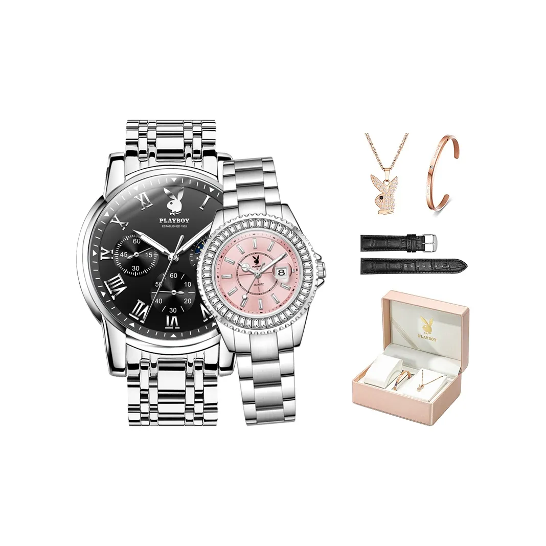 PLAYBOY Collaboration Кварцевый механизм ремешок из нержавеющей стали унисекс черный циферблат