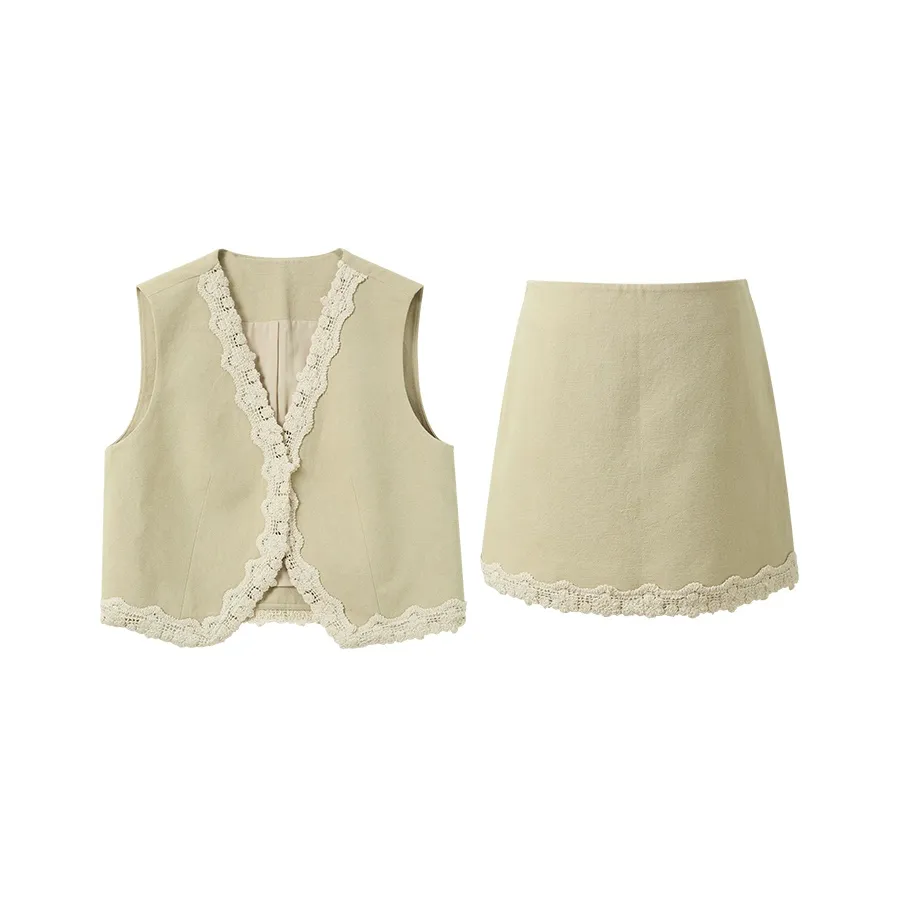 3COLOUR Одежда Комплекты Хаки Жилет+Юбка Женские Повседневные Костюмы