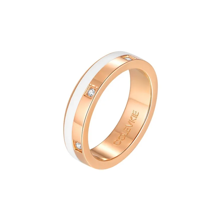 ColevKie Стальные Кольца Женские Керамика Белый Розовое Золото Полосы