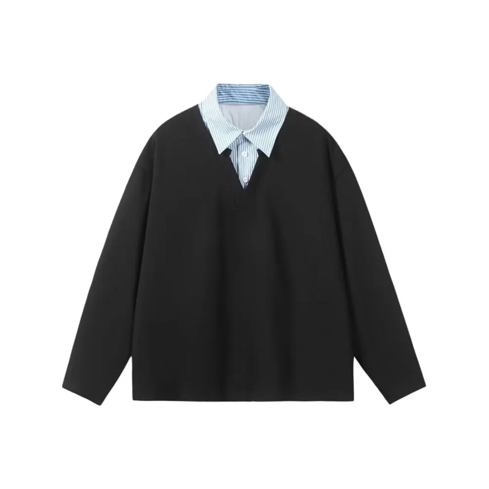 NRXX Мужская одежда Mock Двухкомпонентный Пэчворк Полосы Американский винтаж Подростки Студенты Модный Свитшот Мужской