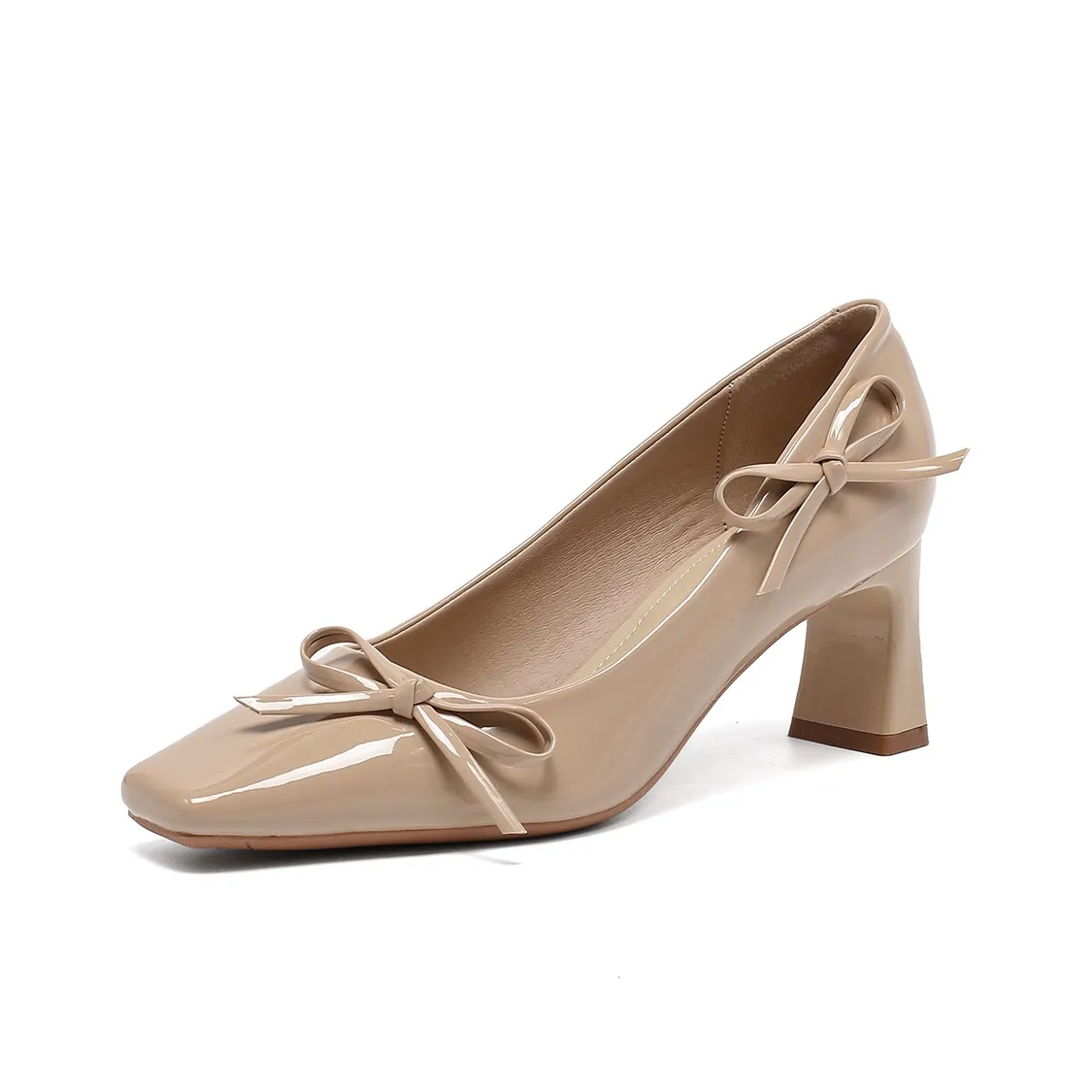 Lanza Французский Квадратный носок Бант Элегантность Низкий вырез Обувь без подкладки Slip On Квадратный каблук Высокие каблуки 6 см Женские